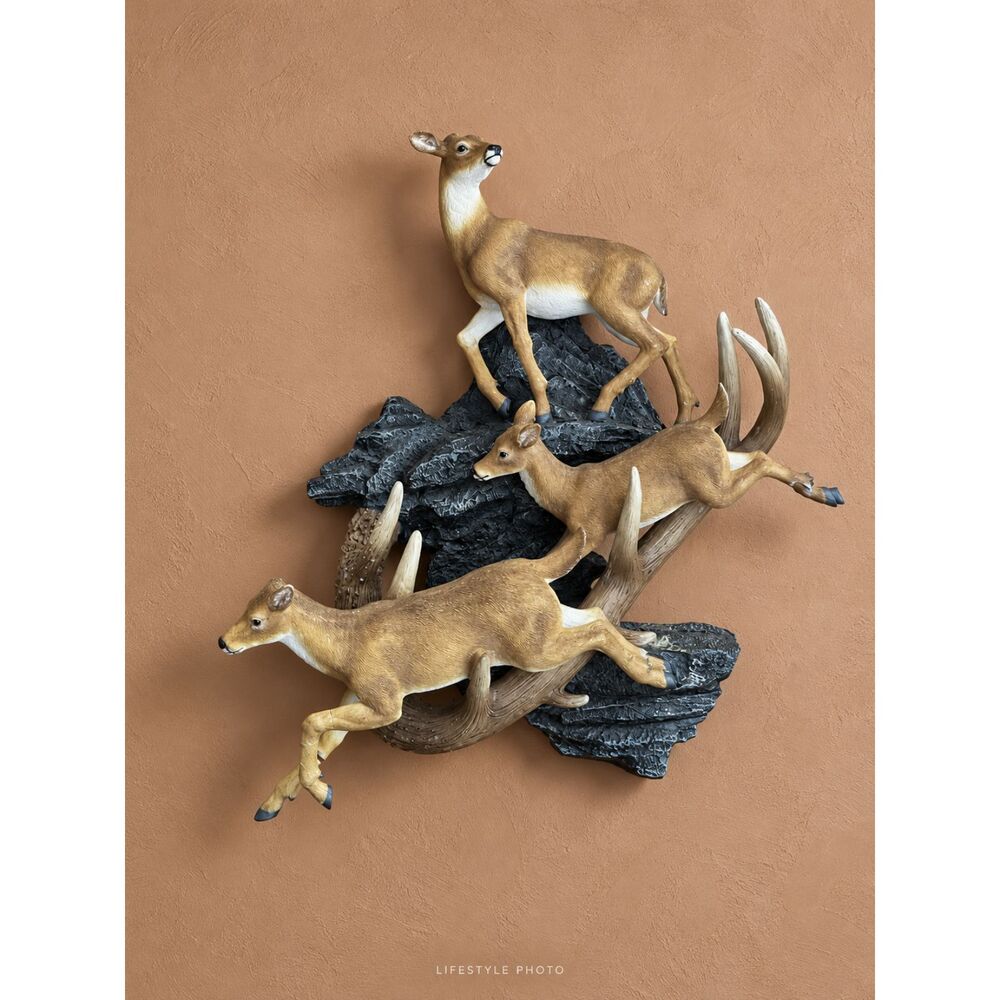 rare Bradford Majestic Leap Deer Wall Sculpture Antler Lodge Decor AS IS